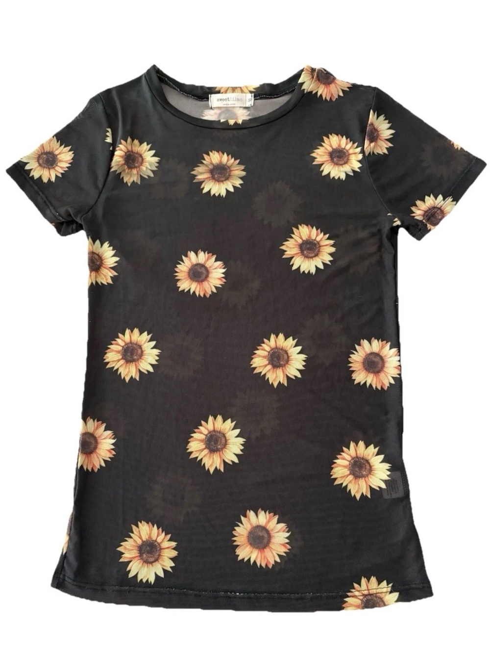 Sweet Lilac Women’s Y2K Sunflower Black Sheer Pullover Boho Festival Top Small